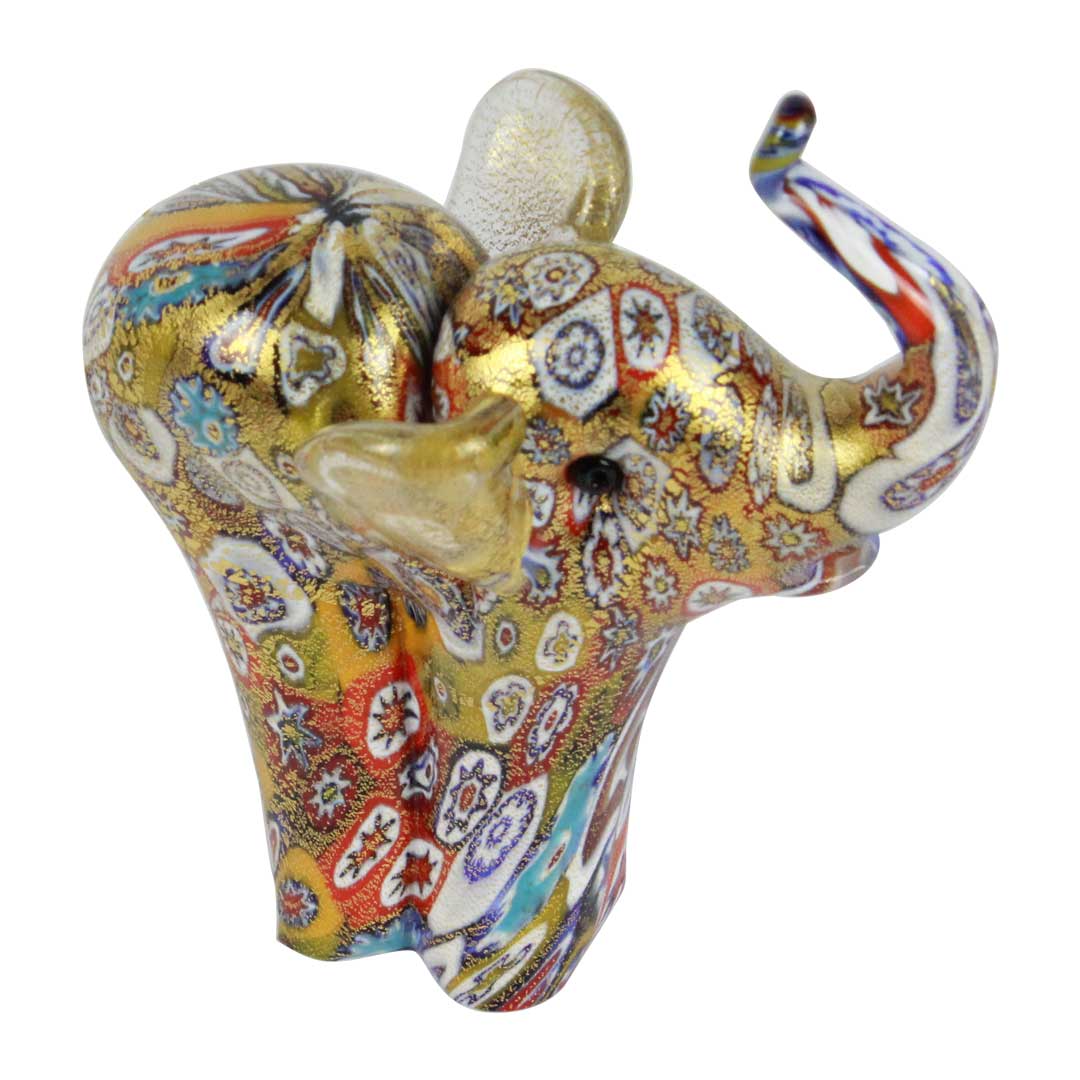 1416 ORIGINALMURANOGLASS Фигурка слона Миллефиори Муррины золото - Elefante Millefiori Oro - муранское стекло  см  - Вид №1