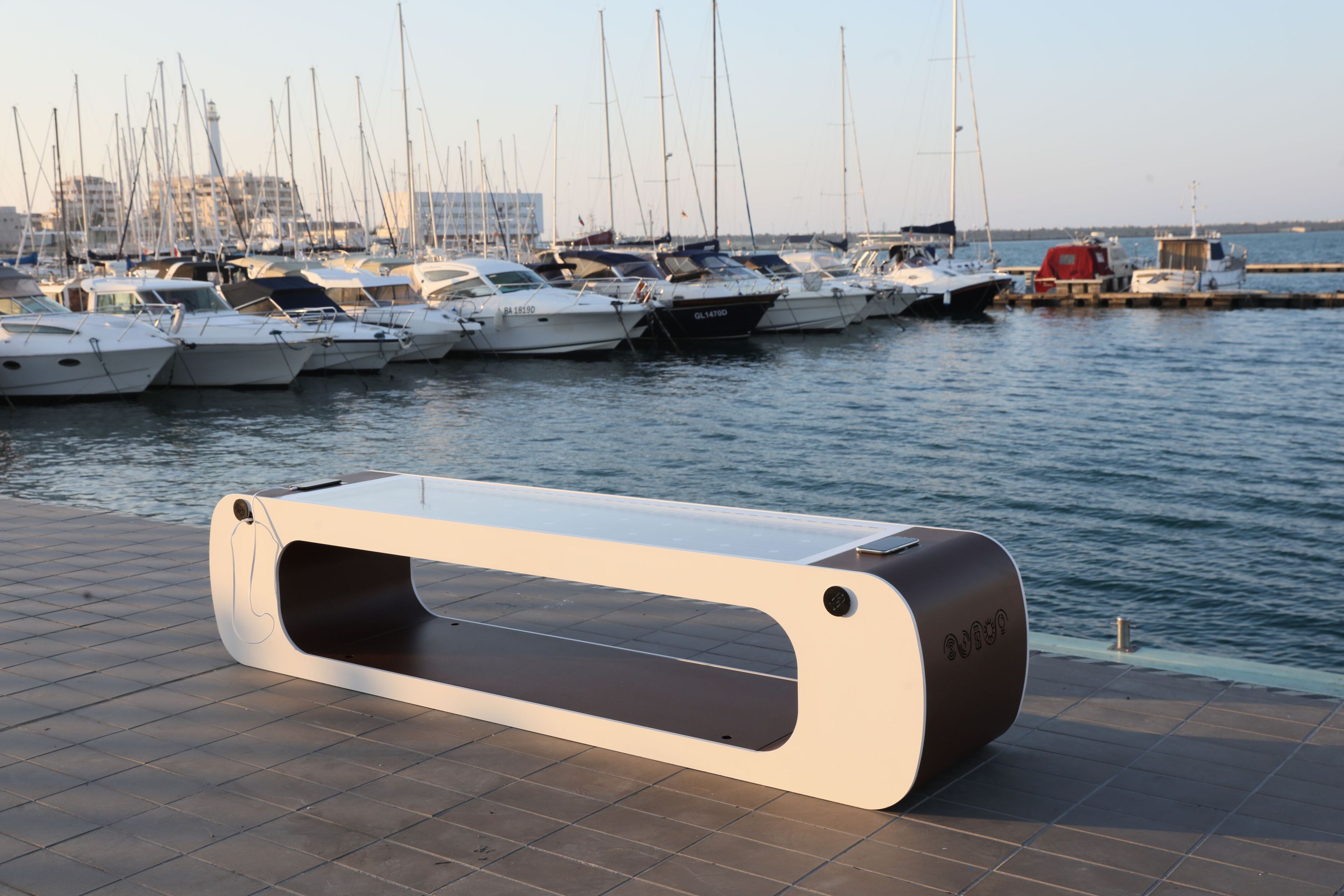 Стальная скамья без спинки с USB-разъемом со встроенным освещением CITYSì ELIOS ARCH-00072477 - Вид №7