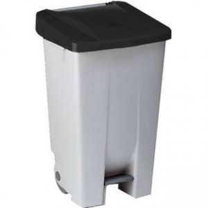 234072 DENOX Контейнер пластиковый серый с ручкой с черной крышкой с педалью на колесах 120 л. Серый с черной крышкой
