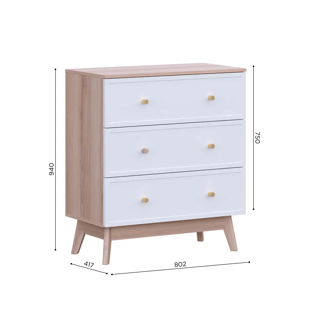 Комод KONSENSA Амьен 3 ящика 80x94x41.7 см ЛДСП цвет белый/коричневый 89448126 STLM-2066479 Лион - Вид №8