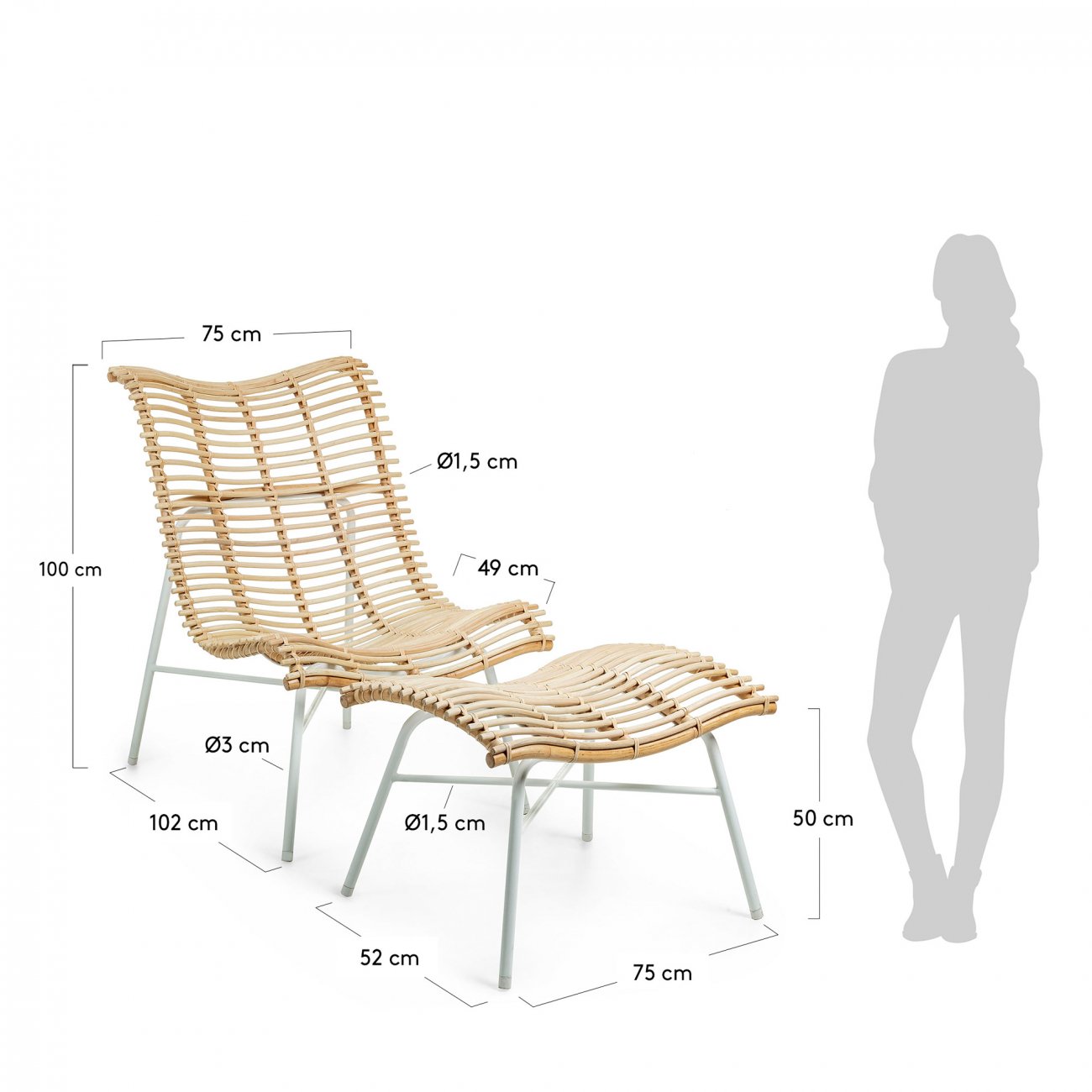 Кресло шезлонг, ротанг Crowley от La Forma LA FORMA  298331 Белый  - Вид №5