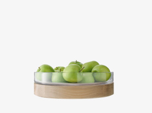 Круглый поднос из дутого стекла и ясеня-Ø31cm