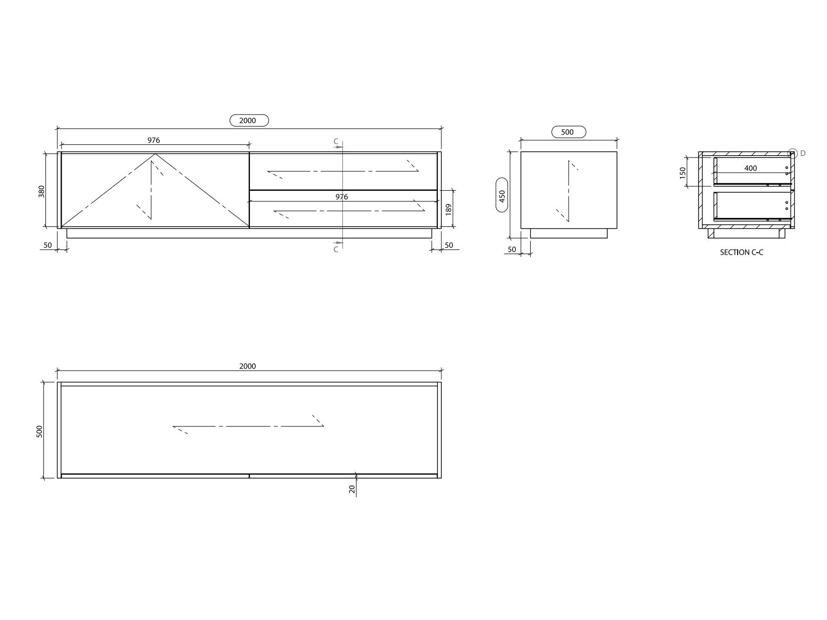 Деревянный шкаф для телевизора с выдвижными ящиками и дверцами Laskasas Origin ARCH-00063966 - Вид №6