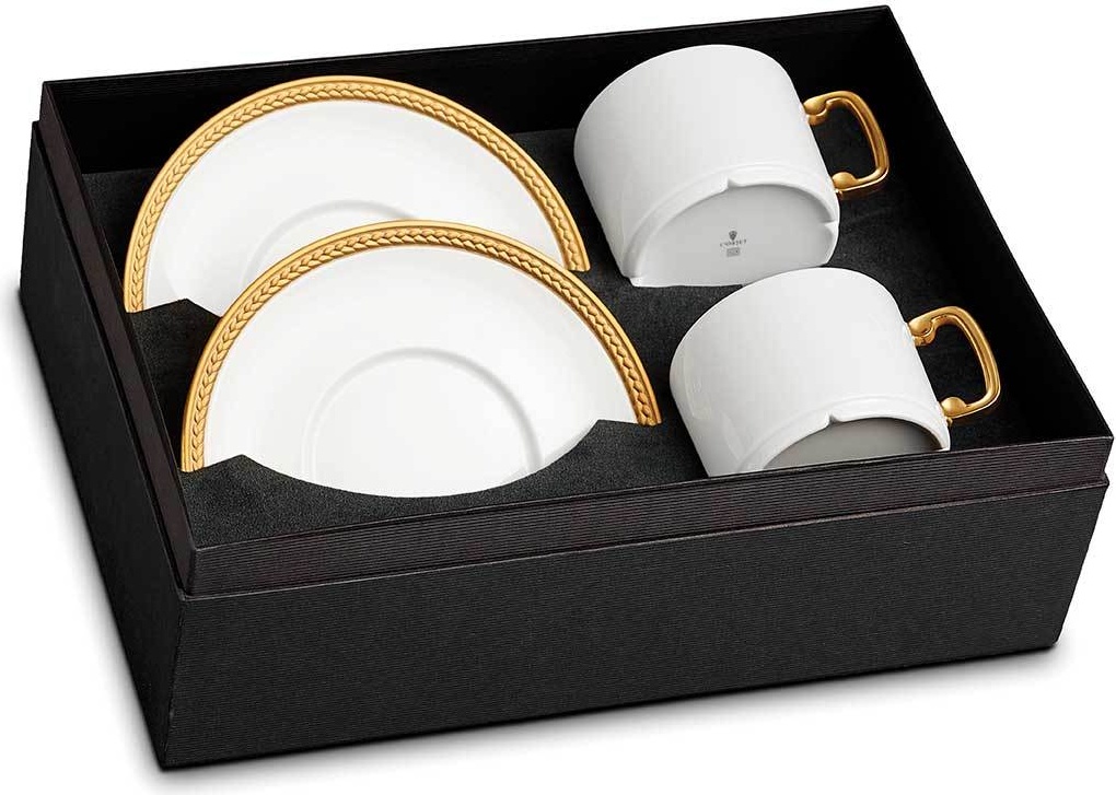 10571416 L’Objet Набор из 2 чашек чайных с блюдцами 230мл "Плетеный шелк" (золотой декор) п/к Фарфор 