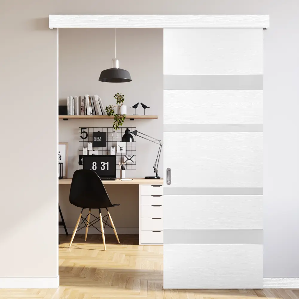 Дверь межкомнатная глухая Бостон 80x200 см ПВХ белый с замком и петлями ПРИНЦИП STLM-2008997 - Вид №8