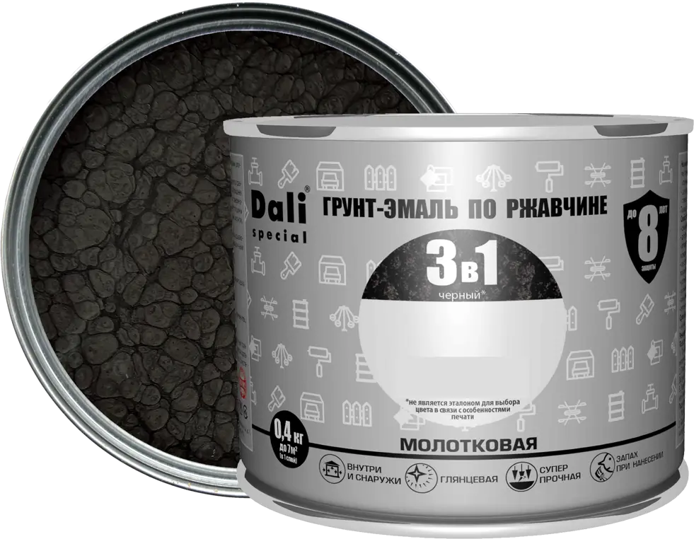 Грунт-эмаль 3 в 1 Dali молотковая чёрная для металла 0,4 кг 83372518