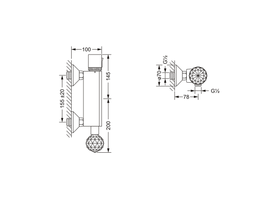 Термостатический смеситель ½", настенный монтаж JOERGER Florale Crystal 600.20.250.000-AA - Вид №1