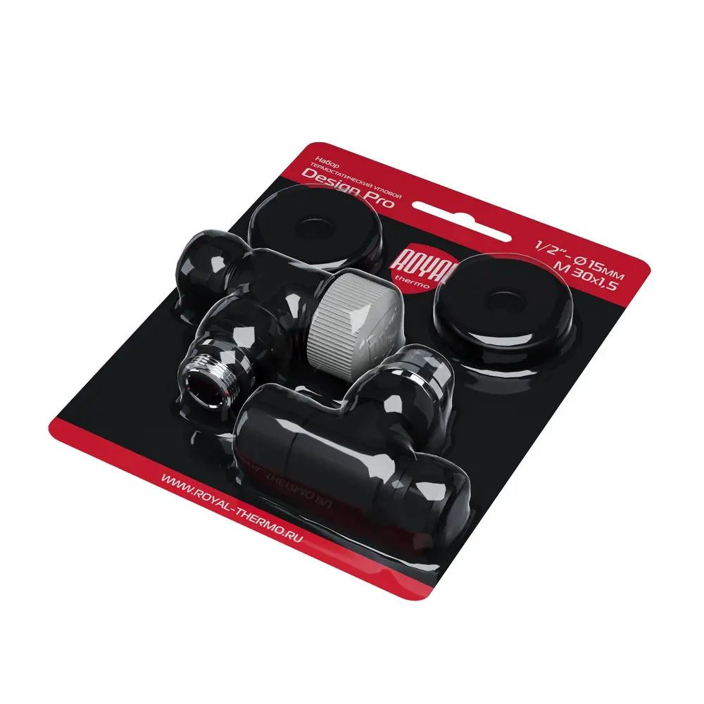 Термостатический комплект для радиатора угловой Royal Thermo Design Pro 1/2" латунь цвет черный 89423312 STLM-2102943  - Вид №7