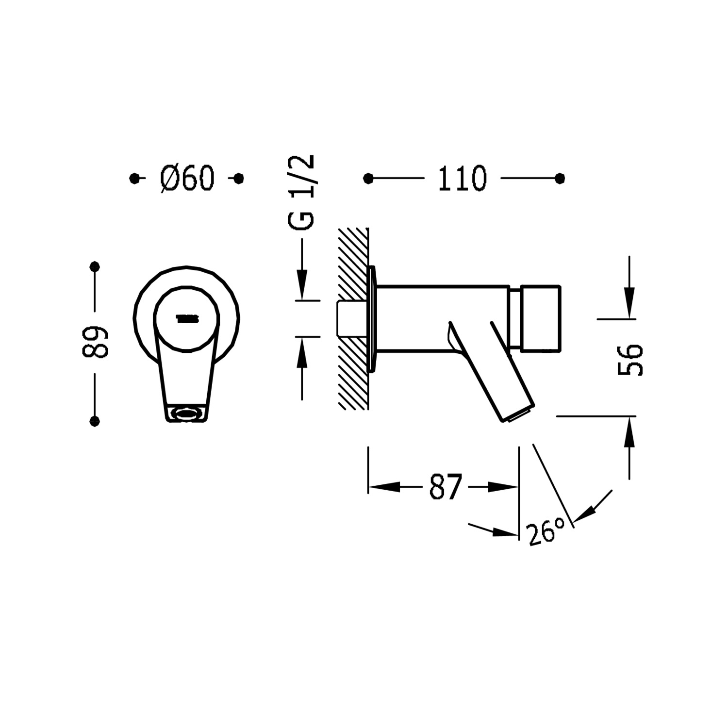 КОЛЛЕКТИВНЫЙ настенный смеситель для раковины с таймером на 1 воду-01210002 TRES Temporizados - Вид №1