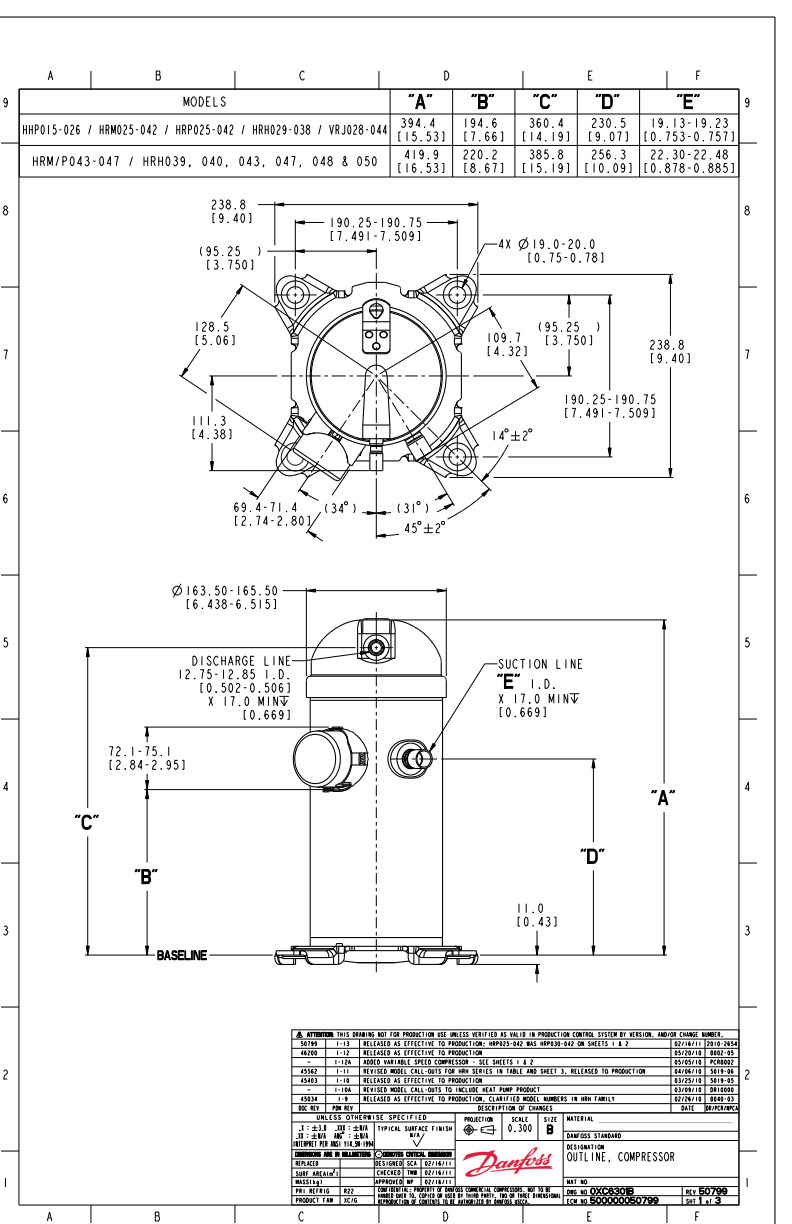 Danfoss H серия — Герметичные спиральные компрессоры, R407C HCP094T4LC6 Компрессор спиральный 121L0598  - Вид №8