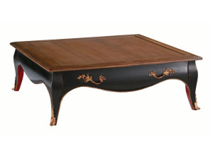 Низкий квадратный вишневый журнальный столик с отсеком для хранения