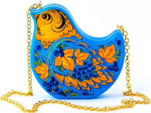 10660451 Хохломская Роспись Бижутерия с миниатюрой Сумка "Птичка" (Коллекционное изделие) Дерево