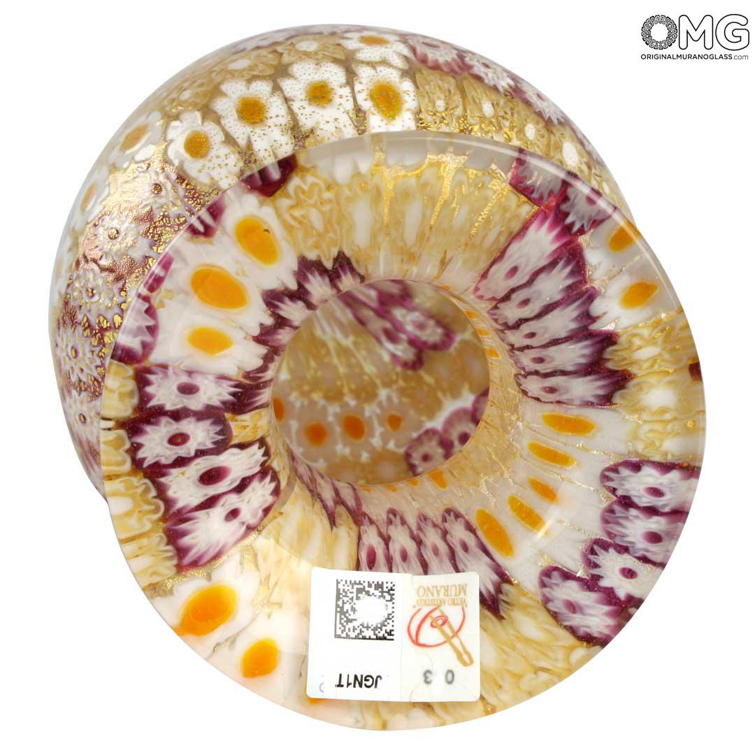4307 ORIGINALMURANOGLASS Ваза миллефиори красная с золотом из муранского стекла - муранское стеклоs OMG 11 см  - Вид №1