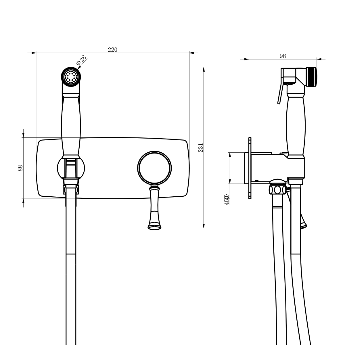 LM6319RB Смеситель Peretto с гигиеническим душем, встраиваемый LEMARK PERETTO  - Вид №1