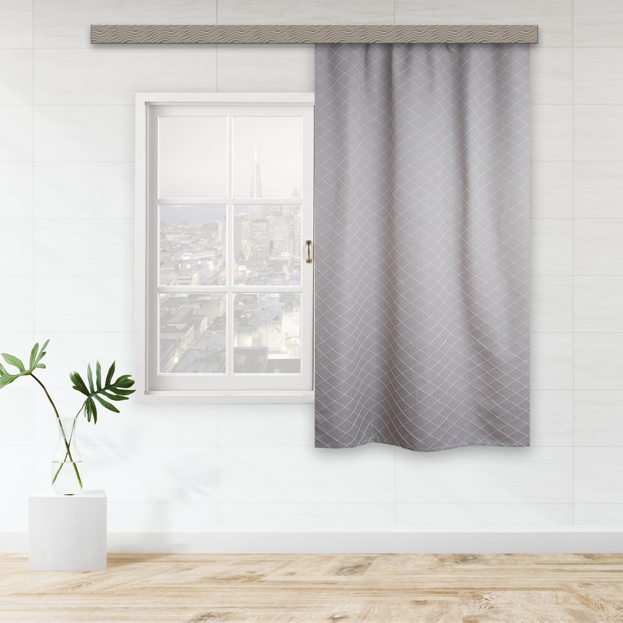 86115809 Штора на ленте для кухни "Жак Ромб" 135x180 см цвет серый Santreyd  - Вид №5