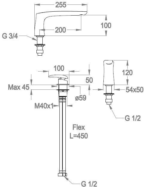 Fir Italia Однорычажный комплект для ванны на 2 отверстия Synergy open 93 9331204 - Вид №1