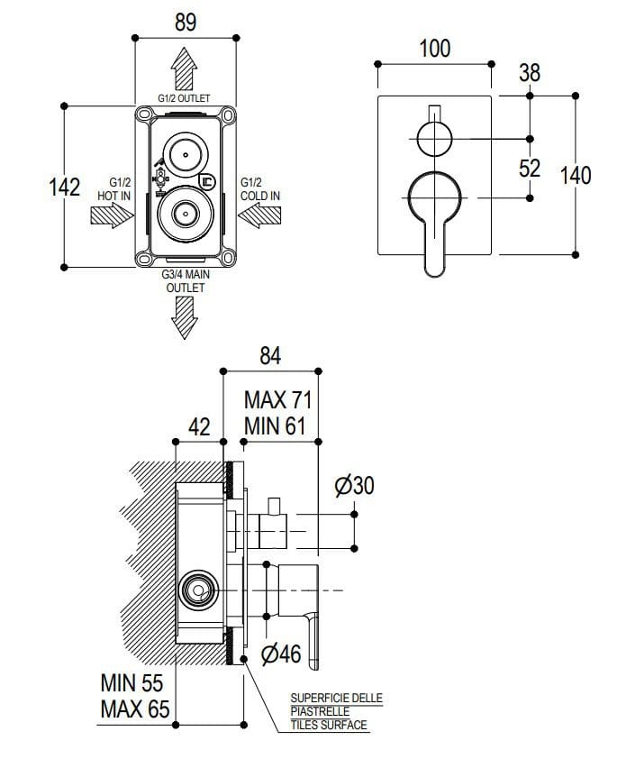 Однорычажный настенный смеситель для ванны Ritmonio Diametro35 Elegance ARCH-00030520 - Вид №2