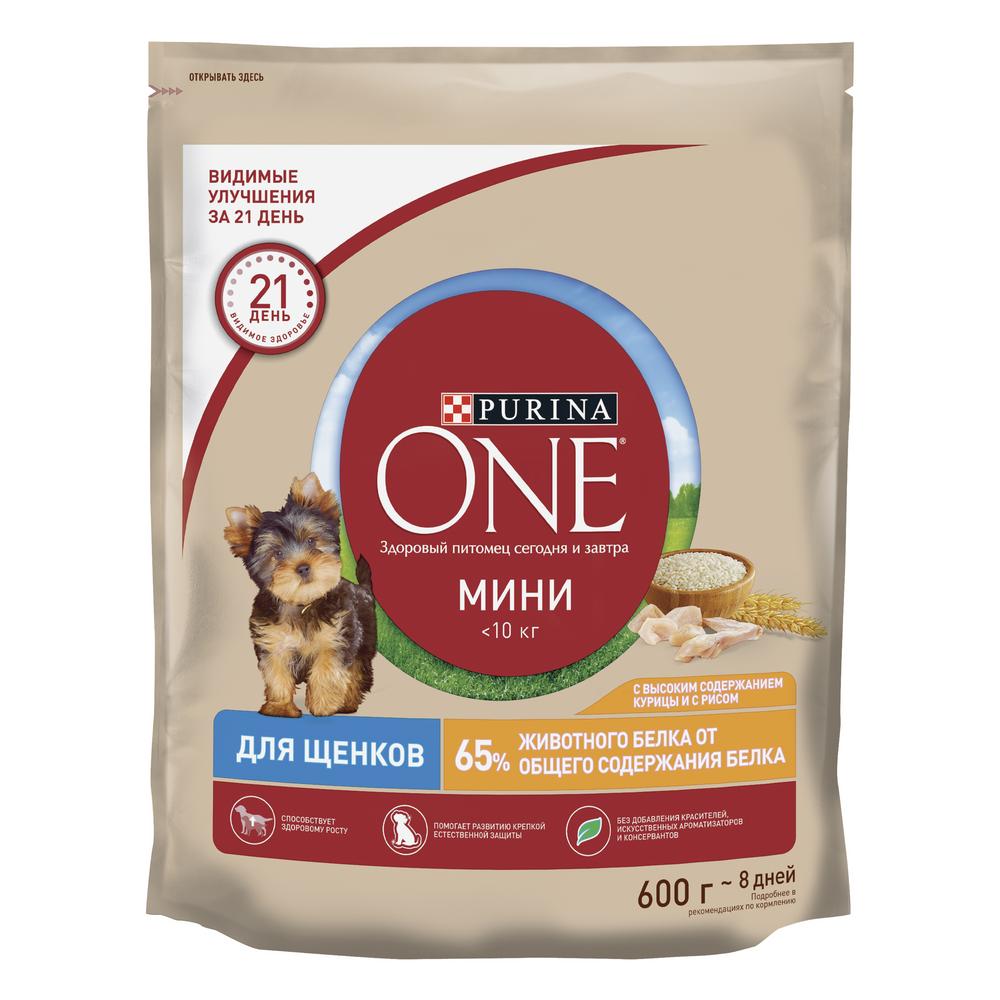 ПР0059700 Корм для щенков для мелких пород, курица, рис сух. 600г ONE 