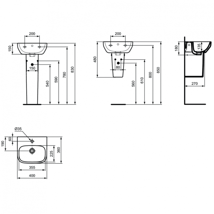 T470801 Раковина для рук 40 см Ideal Standard Ideal Standard i.life A  - Вид №11