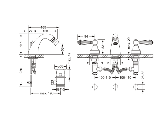 Смеситель для биде на три отверстия ½" JOERGER Delphi Deco 129.30.100.000-AA - Вид №1