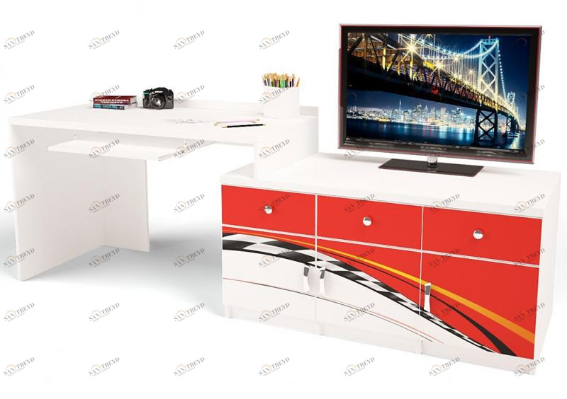 Стол модульный ABC-KING Г Тумба 400+800 La-Man ПРАВЫЙ красный 4631147960184