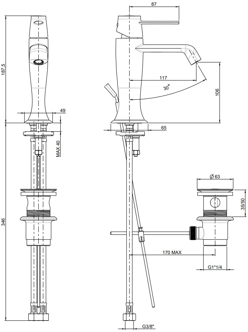Rubinetterie Frattini Смеситель для раковины, однорычажный, со сливом Delizia sun-id-1353470 - Вид №1