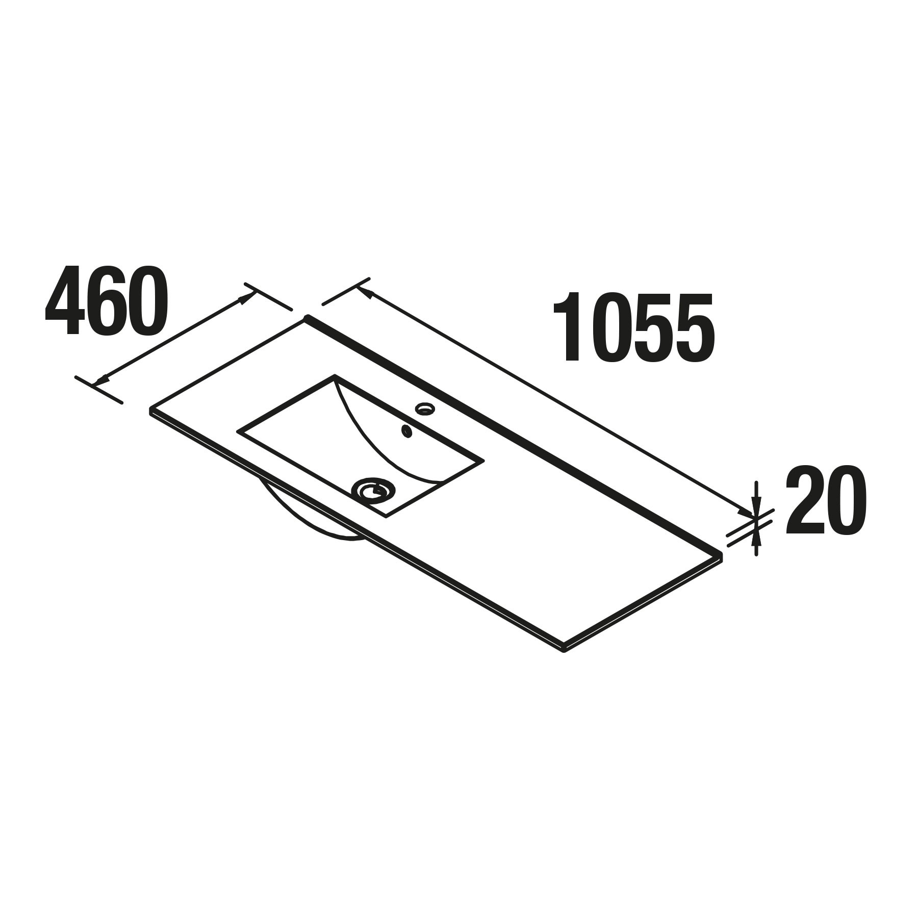 21092 SALGAR Раковина IBERIA 1055 тумба для хранения справа БЕЛЫЙ ФАРФОР 1055 x 20 x 460 мм  - Вид №1