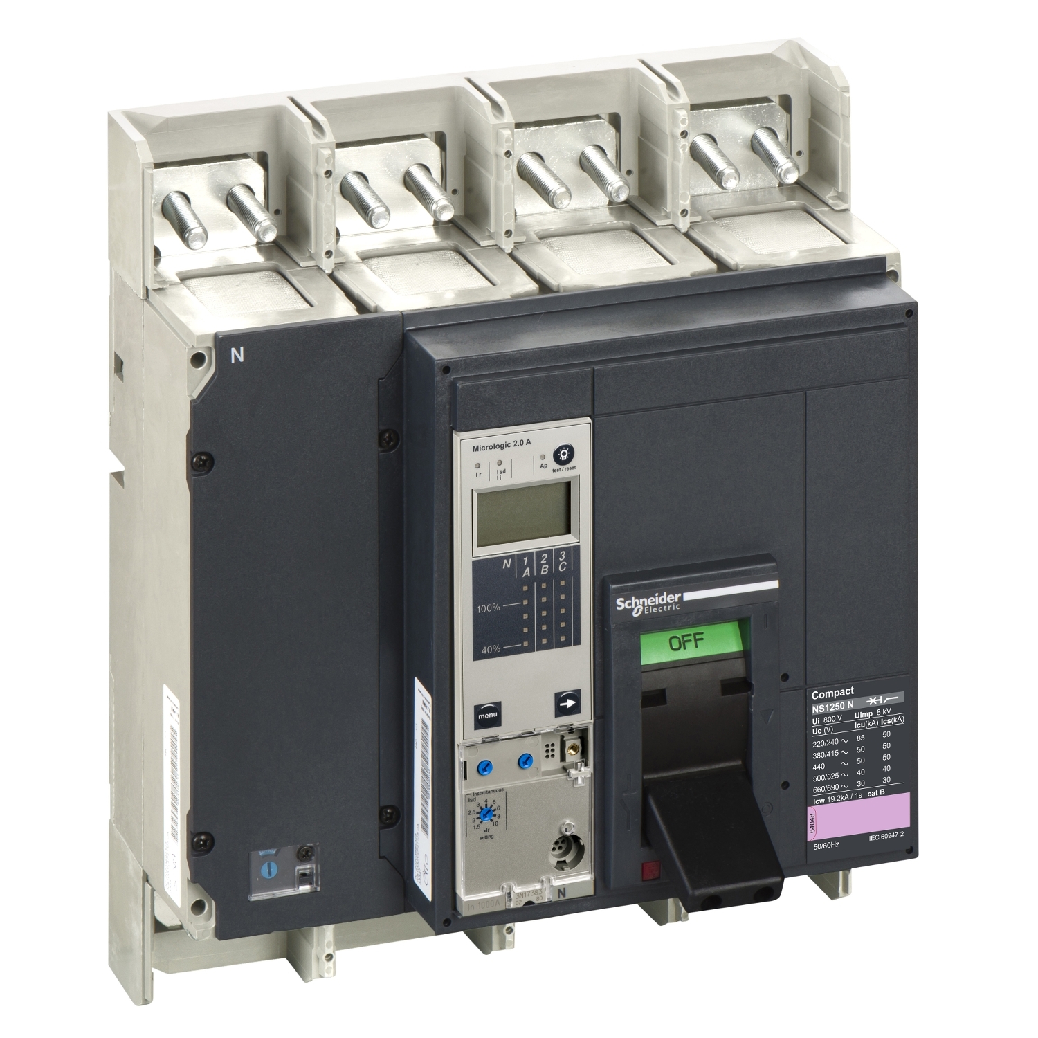 33257 Силовой автомат NS 1250, Micrologic 2.0 A, 50кА, 4P, 1250А Schneider Electric Compact 