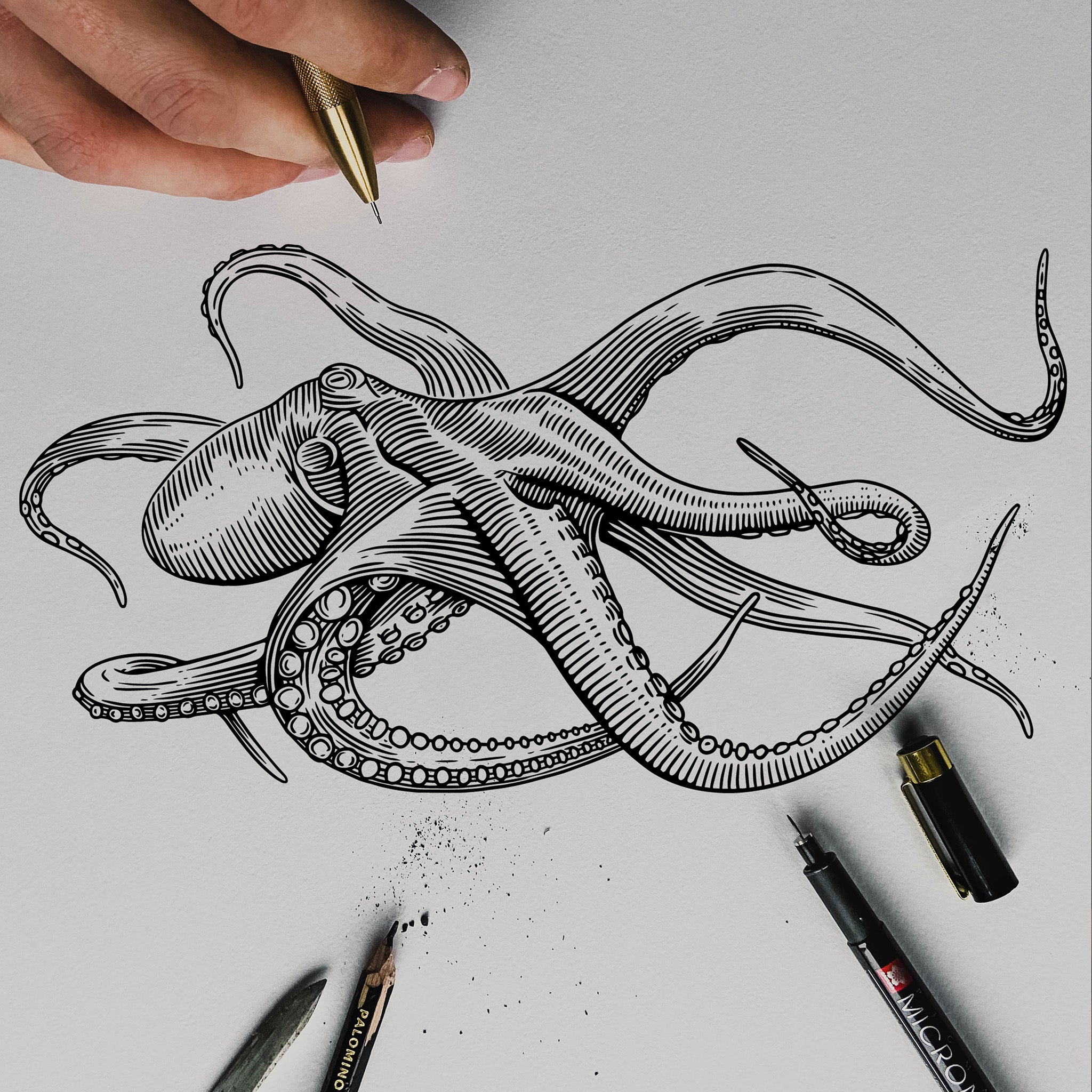 W204BRA-OCT X Lást Maps Octopus - Механическая ручка - Латунь Wingback  - Вид №3