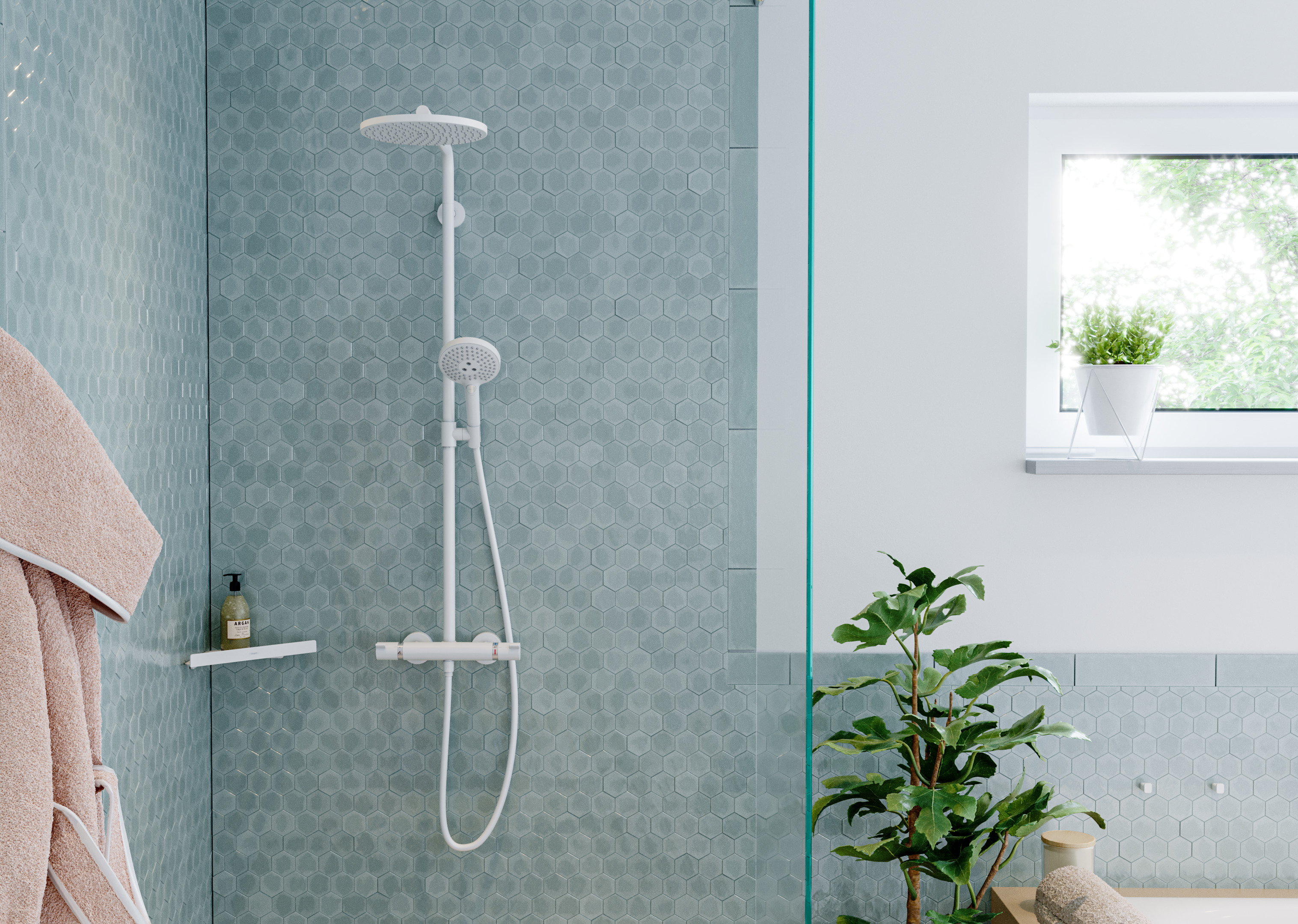 26891700 Croma Select S Showerpipe 280 1jet EcoSmart 9 л / мин с термостатом и ручным душем Raindance Select S 120 3jet Hansgrohe  - Вид №2