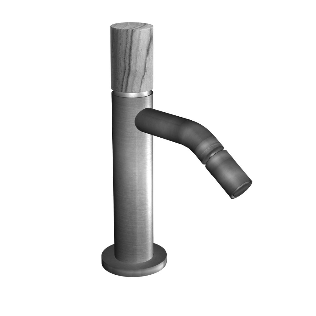 69522 Смеситель для биде из матовой нержавеющей стали 316 с традиционным картриджем и ручкой из тикового дерева. Bongio Time2020 Wood 