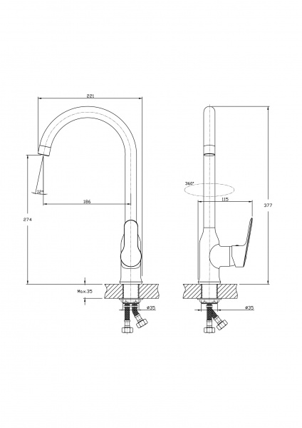 Смеситель для кухни Rush Crete CR3535-23 высокий хром 11523113 - Вид №1