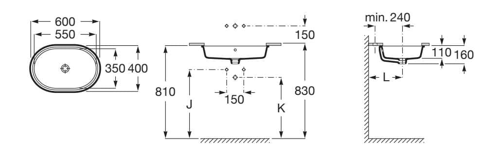 Утопленный под столешницей овальный умывальник в фарфоре Roca The Gap ARCH-00108336 - Вид №2