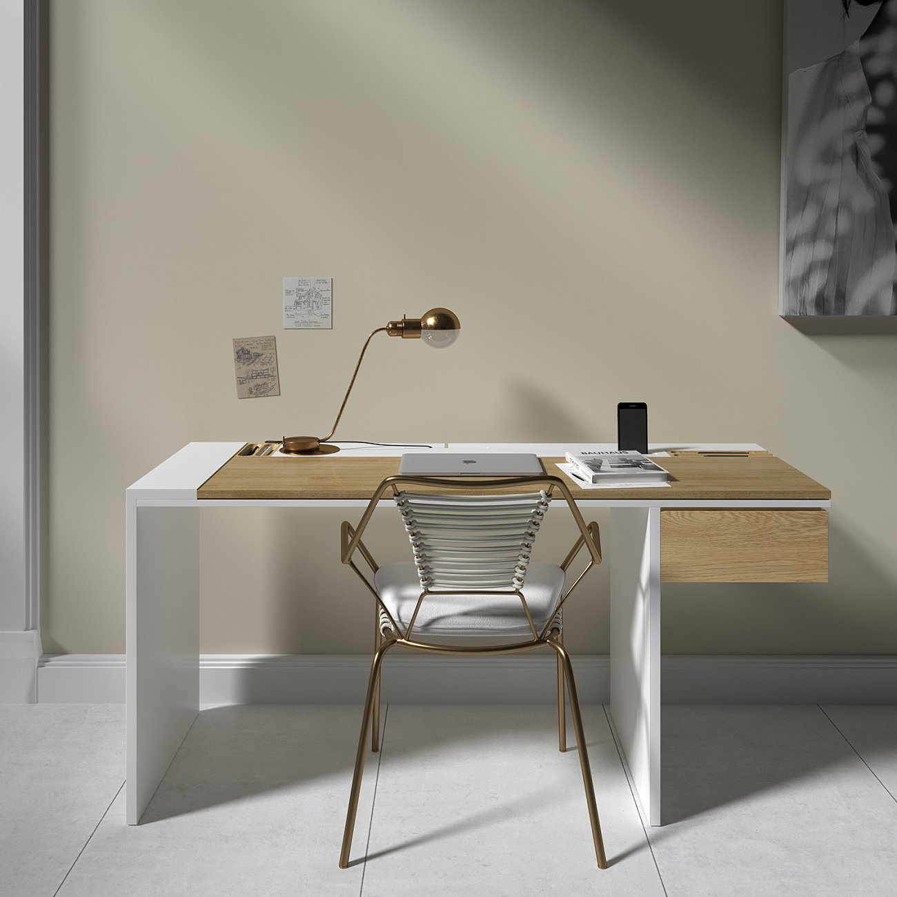 Письменный деревянный стол белый 140 см Mak BRAGIN DESIGN  00-3879379 Бежевый;белый  - Вид №1