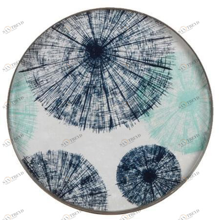 Ethnicraft Круглый поднос из дерева и стекла Ocean blue 20340