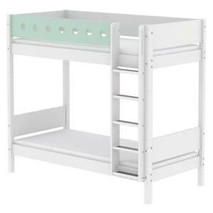 Кровать Flexa White двухъярусная с прямой лестницей, 190 см, белая с мятным