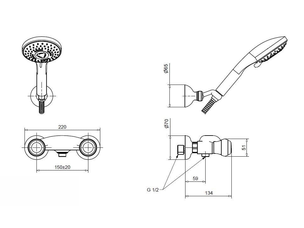 Набор для душа из хромированной латуни Bugnatese Axo ARCH-00153139 - Вид №2