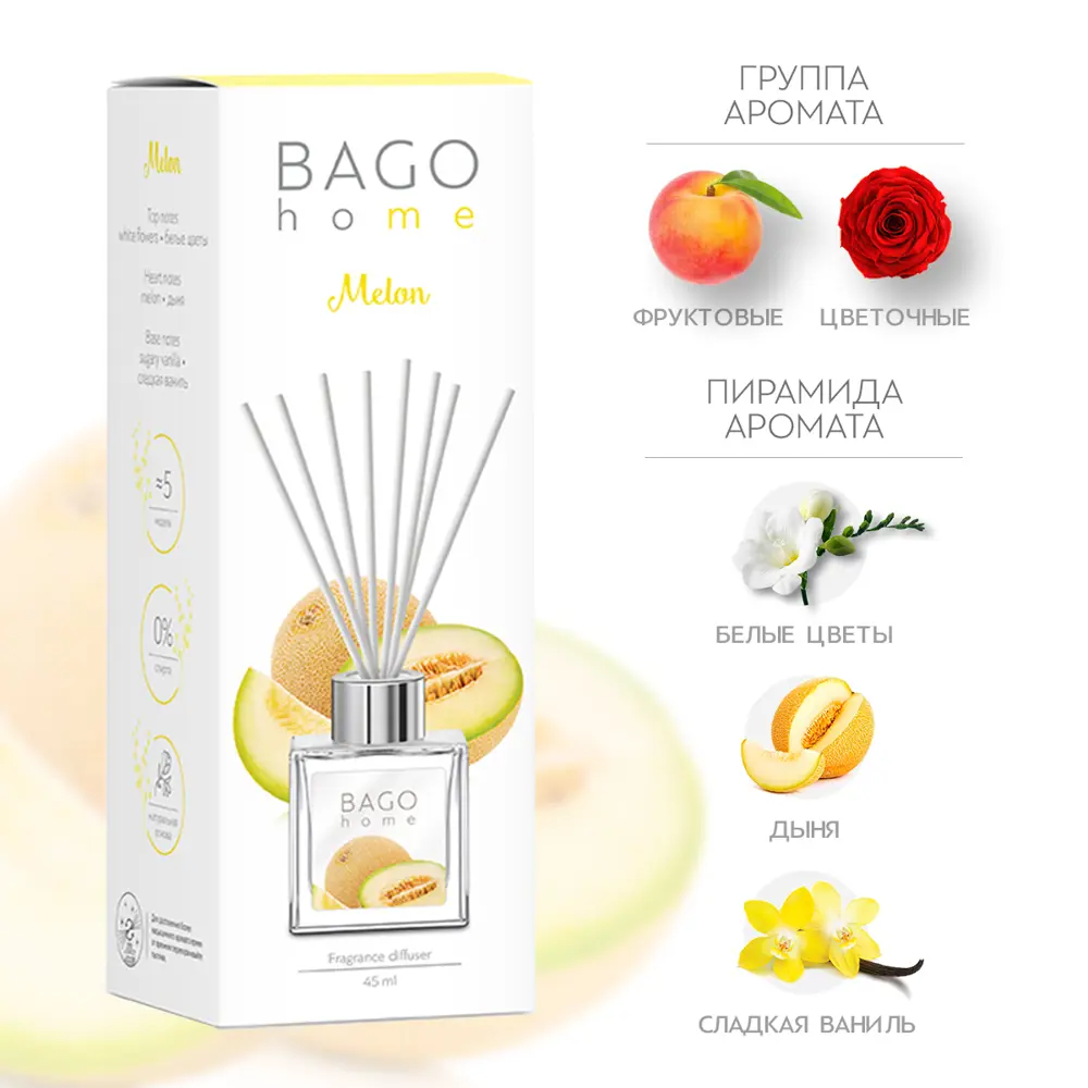 Аромадиффузор Bago home «Сочная дыня» с натуральными маслами 82520727 STLM-0029022 - Вид №1