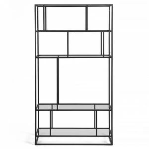 Стеллаж металлический черный со стеклянными полками Makella black INTELLIGENT DESIGN СТЕЛЛАЖ MAKELLA 260744 Черный