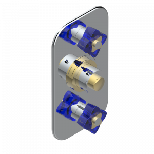 U6B-5400BE Накладка с ручкой регулировки температуры и двумя маховиками для термостатического смесителя 5400AE Thg-paris Pétale de Cristal, синий хрусталь Хром/золото