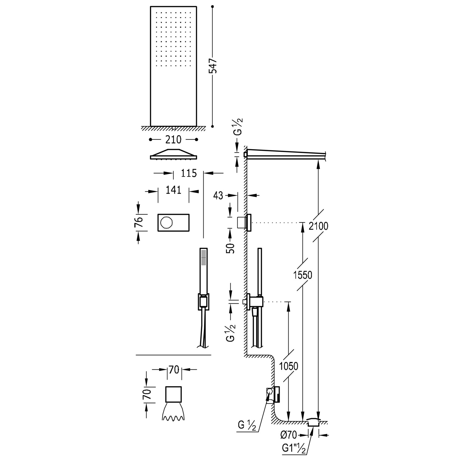 SHOWER TECHNOLOGY 3-ходовой встраиваемый электронный термостатический смеситель Shower Technology Blue Edition, набор для ванны и душа-09286318 TRES Electronic - Вид №1