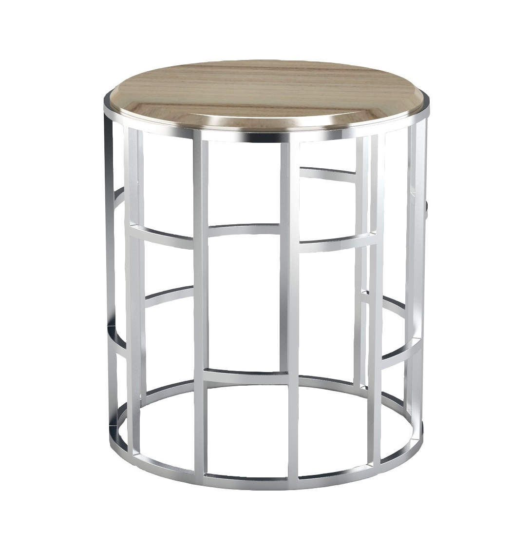 Приставной столик круглый с бежевым мрамором и фигурной основой Oslo PUSHA PUSHA 062911 Бежевый;хром  - Вид №1