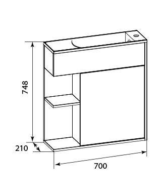 У94633 Тумба с раковиной Stretto 70П 1д. Белый глянец 1 Marka Stretto  - Вид №11