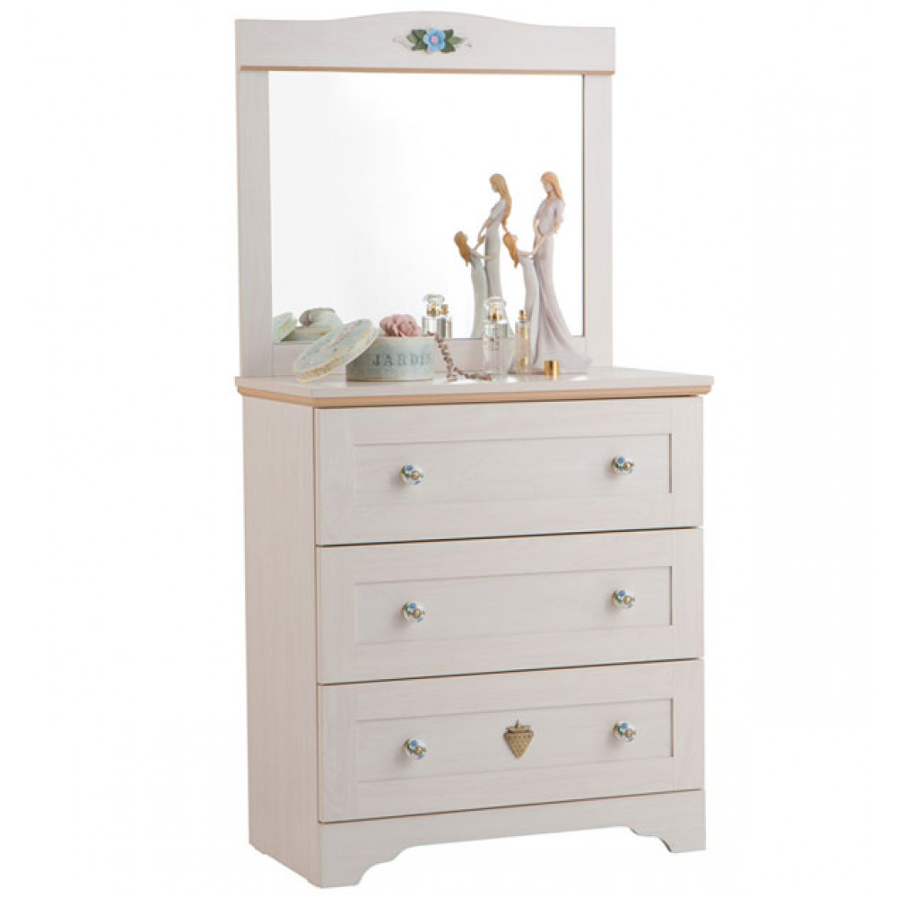 Комод деревянный с 3 ящиками беленый дуб Flower CILEK FLOWER 00-3832240 Бежевый Santreyd - Вид №3