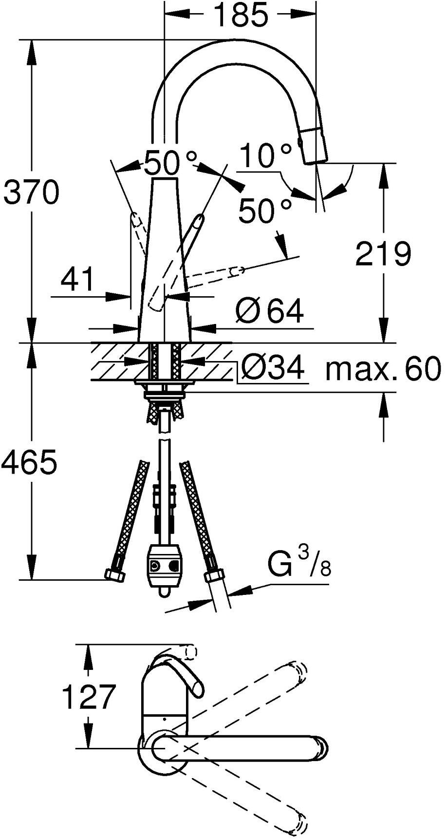 Смеситель для кухни GROHE Zedra с выдвижным С-изливом/лейкой, хром (32296000) - Вид №1