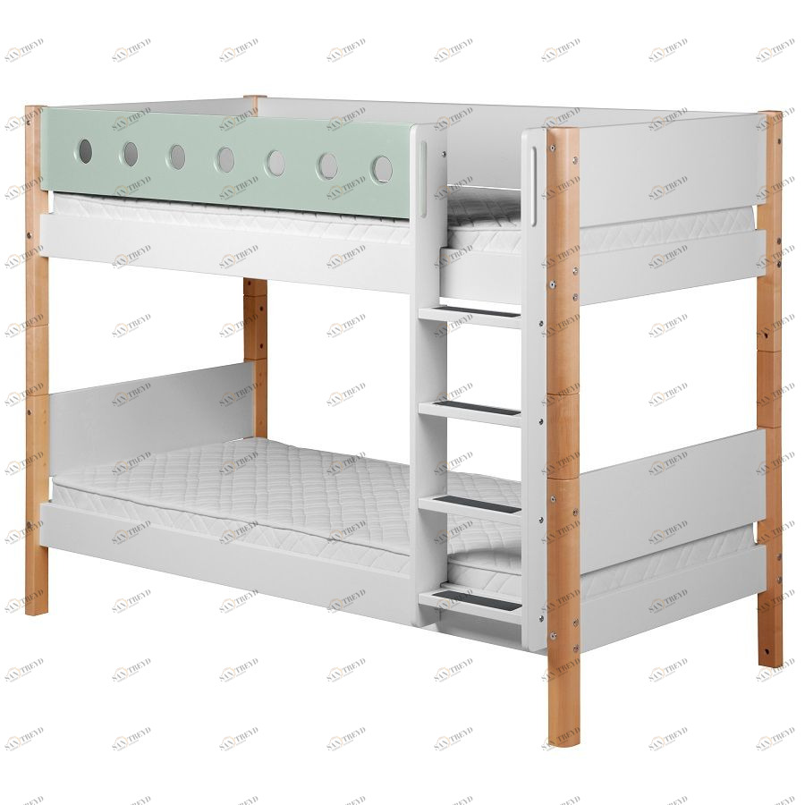 Кровать Flexa White двухъярусная с лестницей, 200 см, мятная лакированная 801740722