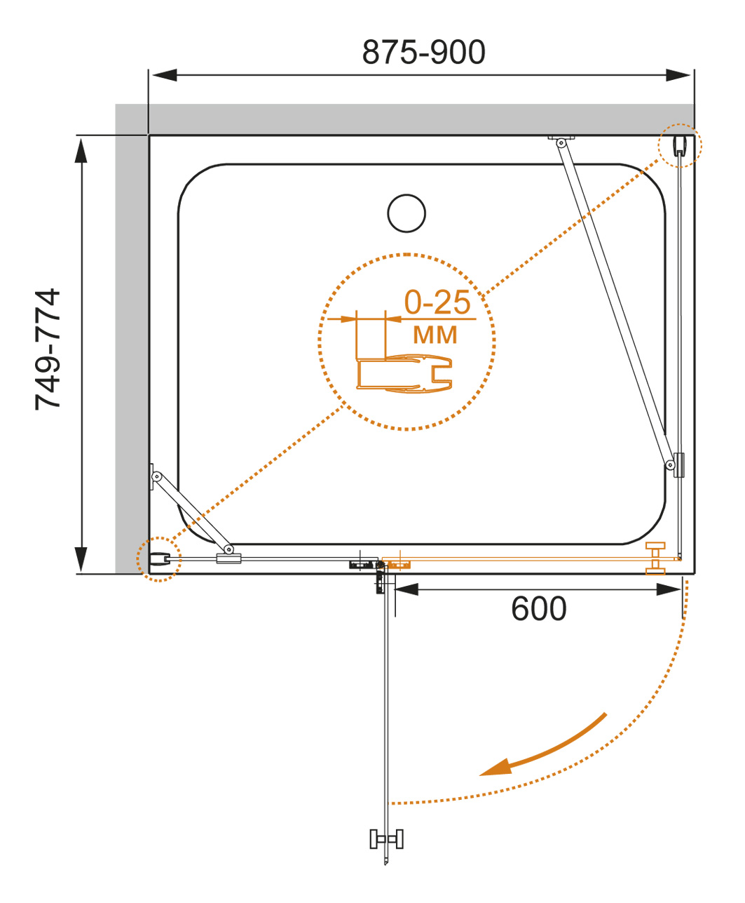Душевой уголок CEZARES CRYSTAL-S-AH-1-90/80-C-Cr-R - Вид №1