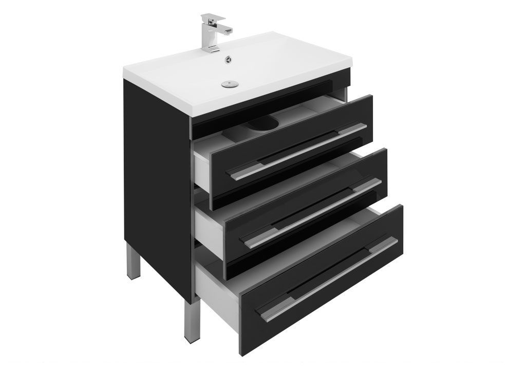 Тумба с раковиной Aquanet Верона NEW 75 черный (напольная 3 ящика) 0017847400204118 - Вид №3