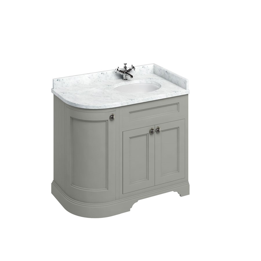 Burlington Отдельностоящий изогнутый угловой блок 100 RH со столешницей Carrara White и встроенной белой раковиной Песок FC3S_BC98R  - Вид №2
