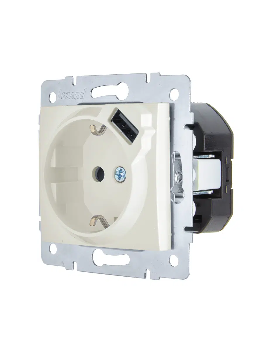ASTI Розетка с/з + USB разъём жемчужно-белый перламутр механизм LEZARD 7081-3088-181